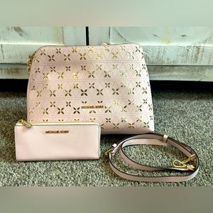 Michael Kors Portia Large Blush Pink Perforated Satchel w/ Matching Wallet